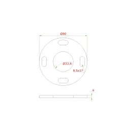 Kotviaca platňa (ø80x4mm) na trubku ø 33.7mm (otvor ø33.8mm), bez povrchovej úpravy /AISI304 Kotviaca platňa (ø80x4mm) na trubku ø 33.7mm (otvor ø33.8mm), bez povrchovej úpravy /AISI304
